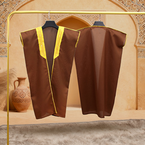 Arap Çocukları Bişt Yelek Takımı Erkek Çocuklar İçin Thobe Kıyafetleri Çocuklar İçin Altın İşlemeli Pelerin Müslüman Cübbe Dubai Suudi Arab Elbisesi Ramazan - Product Image 4