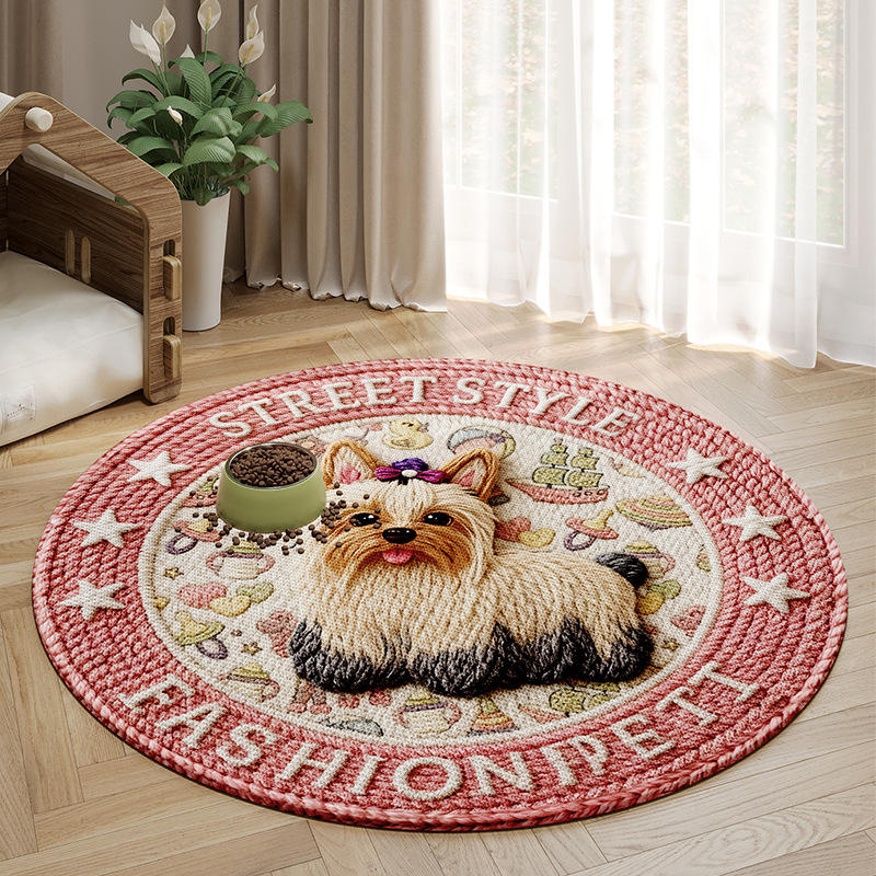 Alfombra para mascotas con fondo de goma de cáñamo Sally - cachorro sonriente redondo