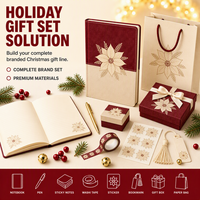 Carnet de notes personnalisé WANGHAN pour Noël, couverture rigide en papier crème, motif Poinsettia, format A5, surpiqûres contrastées, 80 feuilles, cadeau d'entreprise, ruban