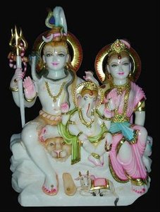 รูปปั้นพระวิหารของ Shiv Parivar สำหรับตกแต่งบ้านและวัดหินอ่อนสีขาวทำมือสวยงามพร้อมการตกแต่งที่ประณีตคงทนท่านั่ง - Product Image 6