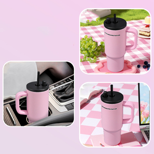710ml Large <b>Handle</b> Tumbler Stainless Steel Vacuum Insulated Straw Cup Portable <b>Travel</b> Coffee Water <b>Mug</b> For Car Office Wholesale - Product Image 5
