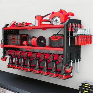 Étagère métallique robuste pour garage, organisateur de boîte à outils à fixation murale avec 8 supports pour perceuses - Product Image 3