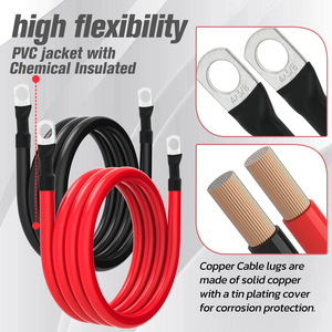 New DAIER 4 AWG 12V Silicone <b>Battery</b> Power Inverter Cable 4FT 3/8" Lug Pure Copper Replacement Cables for Solar Automotive - Product Image 3