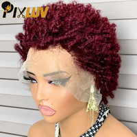 Perruque Courte Afro Pixie Cut 13x4 en Dentelle Frontale, Cheveux Humains Vierges Indiens Naturels, Bouclés Crépus, Sans Colle, Couleur Naturelle, Vente en Gros