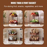 Panier à fruits octogonal rotatif à 360° en bois, 2 niveaux, pour comptoir de cuisine, support d'angle peu encombrant, rangement facile pour fruits, pain et légumes