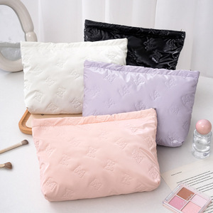 Portable Makeup Bag With Bow Design Pink Purple White Travel Cosmetic Case For Trip Storage - Product Image 2