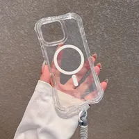 Coque Magnétique Transparente Antichoc Robuste pour iPhone 17 Air 15 14 13 12 11 16 Pro Max avec Chargement Sans Fil et Cordon