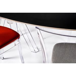 Design Ometto tavolo tondo in policarbonato trasparente nero assemblato per sala da pranzo dimensioni 90/120/100 cm di diametro modello OMT100ENN1 - Product Image 4