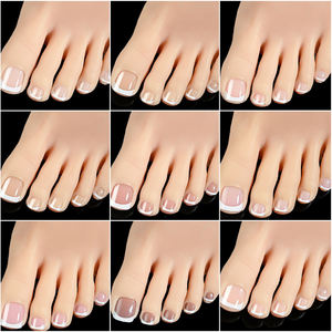 Presse française personnalisée sur ongles acrylique couverture complète brillant court rond conseils carrés blanc rose nude brun ongles artificiels des pieds - Product Image 6