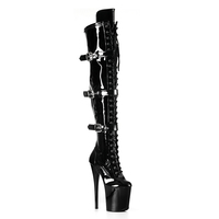Chaussures de pole dance 20 cm (8 pouces) – Bottes de strip-teaseur montantes en PU verni avec lacets, triple boucle et fermeture éclair latérale – Logo personnalisé