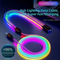Câble de charge rapide 3-en-1 RGB LED 66W 6A Type-C/Micro USB avec conducteur en cuivre pur et blindage tressé pour téléphones mobiles