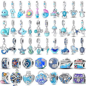 Oferta Especial: <span class=keywords><strong>Abalorios</strong></span> de <span class=keywords><strong>Plata</strong></span> de Ley 925 con Forma de Tortuga Marina, Estrella de Mar, Cangrejo Pequeño y Pulpo en Color Azul Cielo Oceánico, Compatibles con Pulseras 925, Joyería DIY - Product Image 1