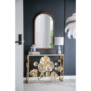 Hand Carved Rose Antique Mirror <b>Frame</b> Wood <b>Arch</b> Wall Mirror 23 X 42 Brown For Living Room Bathroom Entryway Decor - Product Image 3