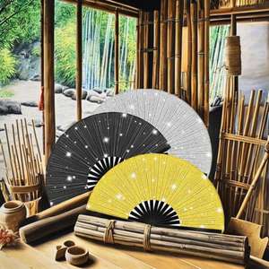 Ventilador de bambú reflectante de doble cara de 33 cm, versátil, con tela personalizada para efectos escénicos, ideal para Halloween y Navidad, diseño clásico pintado. - Product Image 3