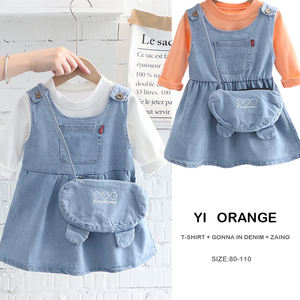 Ensemble Robe en Jean Délavé et T-shirt à Manches Longues en Coton pour Filles, Collection Automne 2022, Vente en Gros de Vêtements pour Enfants - Product Image 1