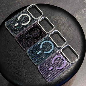 Luxury glitter stripe crystal transparent magnetic phone case for iPhone 17 pro max 16 15 clear shockproof back <b>cover</b> - Product Image 6