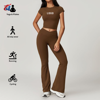 Ensembles de yoga et de fitness pour femmes avec logo personnalisé, vente en gros, comprenant un soutien-gorge de yoga et un legging de sport, 2 pièces, tenue de sport, ensemble de yoga avec pantalon évasé