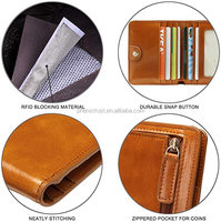 Dompet kulit asli tempat kartu pria, dompet gaya Vintage sederhana buatan tangan gandum penuh