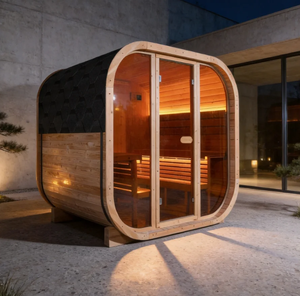 Sauna à vapeur carré en bois massif durable pour les bienfaits immunitaires et musculaires, écologique, alimenté à l'énergie solaire, facile à assembler, garantie de 2 ans - Product Image 1