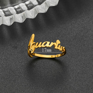 Anillo de Acero Inoxidable Ajustable con Baño de Oro de 18K y PVD Plateado, Resistente al Agua, con Signo del Zodíaco, para Mujer, Venta al Por Mayor - Product Image 2