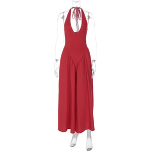 Vestido Maxi Sexy con Escote en V Profundo y Cuello Halter para Mujer, de Cintura Alta, Espalda Descubierta y Empalme con Dobladillo Ancho, Ropa Larga para Fiesta de Noche y Club 3496 - Product Image 2