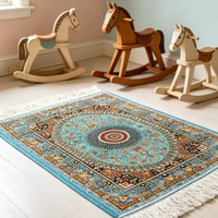Tapis de sol moderne en tissu modal, motif floral persan bleu turquoise vintage, vente en gros directe d'usine, 50*70cm