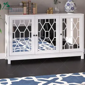 Modern White Antique-Style Mirrored Sideboard Storage Cabinet Wooden Buffet for Dining Room Living Room Kitchen Home Furniture