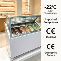 Vitrine congélateur pour crème glacée pour magasin de gelato, supermarché, vitrine incurvée en verre avec éclairage LED