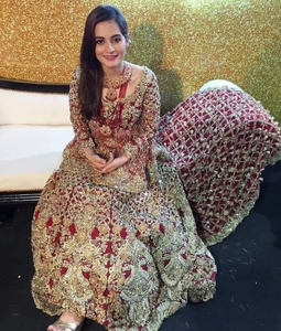 ATIYA LIBAS robe de mariée indienne/pakistanaise Lehenga Choli traditionnelle lourde Zardozi broderie acétate étage longueur robe de mariée - Product Image 6