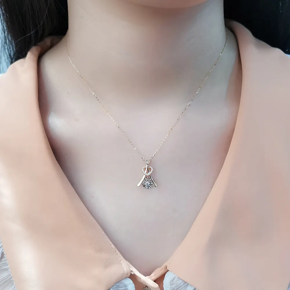 Desain Baru 18K Kalung Liontin Berbentuk Menara Berlian Alami Emas Asli Kalung Emas Padat 18K