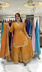 Nouvelle collection : Ensemble 3 pièces élégant pour femme Zain Exports – Kurti, Dupatta et Plazzo en soie romaine brodée avec sequins, réversible, décontracté et polyvalent. - Product Image 2