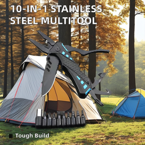 OEM Customizable 10-in-1 <strong>Black</strong> Stainless Steel Pocket <strong>Multitool</strong> with Industrial Grade Saw Blade and Ruler Includes Pliers - Product Image 2