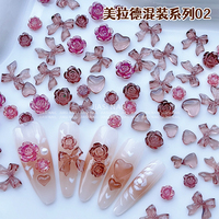 Kit de Décoration d'Ongles en Résine 3D en Gros - Breloques Bling Bling AB en Forme de Fleur, Papillon, Nœud et Cœur Effet Aurore pour Manucure DIY
