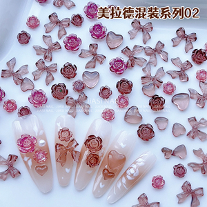 Kit de nail art en résine 3D de gros-breloques fleur, papillon, arc et coeur d'aurore avec strass AB, décor de manucure Kawaii DIY - Product Image 6