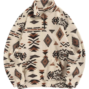 Sweat-shirt à fermeture éclair, imprimé ethnique, poche kangourou, pull-over d'automne et d'hiver, veste unisexe, haut à capuche - Product Image 1