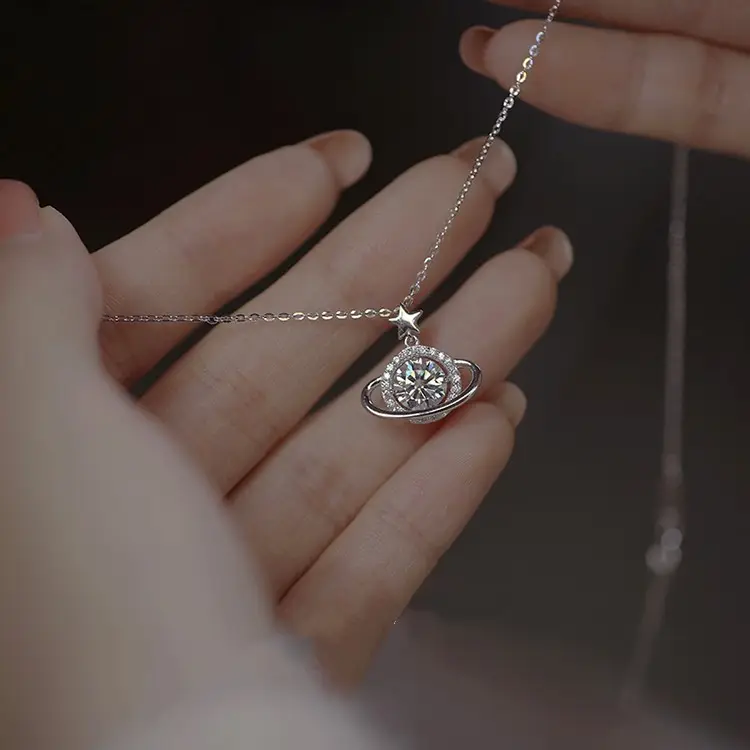 Natuna Großhandel Planet Star Charm Diamant Anhänger Moissan ite Halskette Kragen Para Mujer Sterling Silber Halskette für Frauen