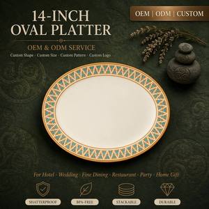 Assiette ovale en mélamine extra large personnalisée OEM ODM 14 pouces pour fêtes en extérieur, pique-niques, hôtels, cuisines domestiques, comptoirs – Ensemble empilable - Product Image 1