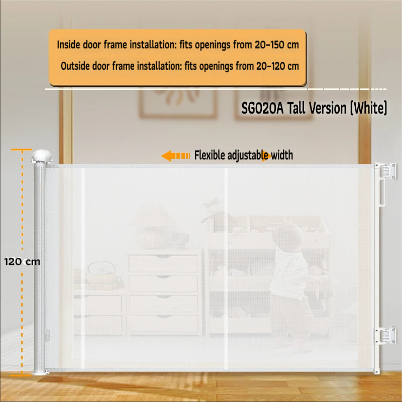 Barrière rétractable pour animaux SG020A 120H x 150L, fixation murale ou adhésive