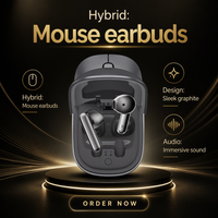 Souris sans fil 2-en-1 avec étui de chargement pour écouteurs, accessoire informatique portable pour les voyages d'affaires et le bureau