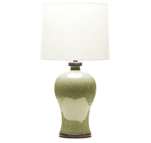Lampe de table en céramique de grande taille, couleur verte craquelée, lampe en porcelaine avec abat-jour en lin pour la décoration d'hôtel et de maison - Product Image 3