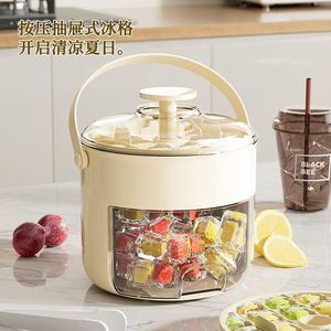 Ice Cube Mold Press Type Large Capacity Manual Ice Maker Household Refrigerator Storage Box Cream Colored 28 Compartment - Product Image 2