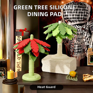 Silicone Leaf Shape Anti-Heat <b>Christmas</b> Style <b>Table</b> Mats Cartoon Design Non-Slip Green Red <b>Tree</b> Pattern Decorative Pad 19cm - Product Image 2