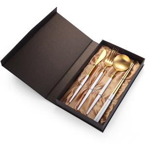 Bán Buôn Chất Lượng Cao Bồ Đào Nha Cán Trắng Vàng Thép Không Gỉ Dao Kéo Trắng Tay Vàng Flatware Cho Đám Cưới <span class=keywords><strong>Cutipol</strong></span> <span class=keywords><strong>Goa</strong></span> - Product Image 6