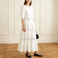 Robe longue tissée blanche vintage pour femme, personnalisée OEM, avec manches lanternes, broderie florale 3D et dentelle superposée, style mignon et doux