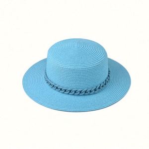 Sombrero de Paja para Exteriores con Cadena Colorida, Ala Ancha, Estilo Casual, Unisex - Product Image 2