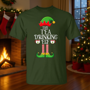 <b>Tea</b> Drinking Elf <b>Christmas</b> T-<b>Shirt</b> Family Matching Xmas Holiday <b>Shirt</b> - Product Image 3