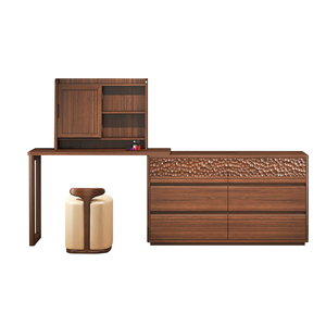 Soft Upholstered Seat <strong>with</strong> Walnut Wood Base Frame, Dressing <strong>Chair</strong>, Combined <strong>with</strong> Dressing Table a Simple Low-<strong>back</strong> Design. - Product Image 3