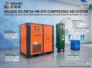 55kW (75HP) 12 <b>Bar</b> 10HP 7.5KW PM VFD Screw Air Compressor, 8 <b>Bar</b> Stationary Lubricated Rotary Compressor with PLC Control, - Product Image 3