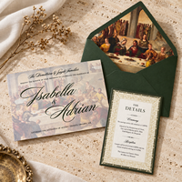Carte de mariage vintage style Renaissance, peinture à l'huile classique, papeterie de mariage avec enveloppe et carte d'insertion détaillée