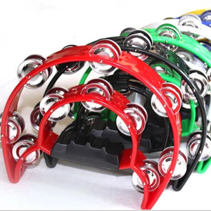 Cheap Multi-Colored Double Row Hand Held Tambourine Kids' Musical Instrument Toy Iron Material Half Moon Shape